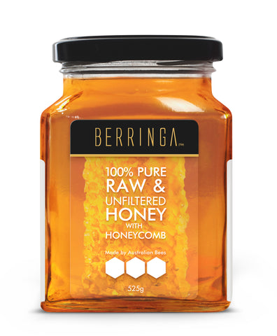 100% Pure Raw & Unfiltered Honey with Honeycomb 525gr - Berringa