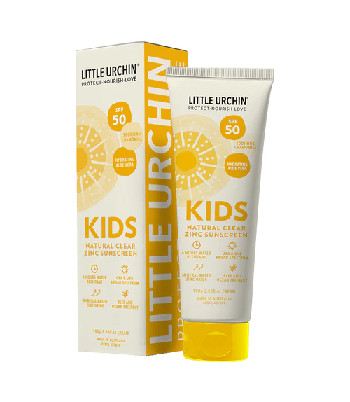 Kids Natural Clear Zinc Sunscreen SPF50 100g - Little Urchin